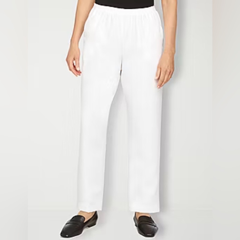 Alfred Dunner Classics Womens Straight Mid Rise Pull-On Pant White Size 14P